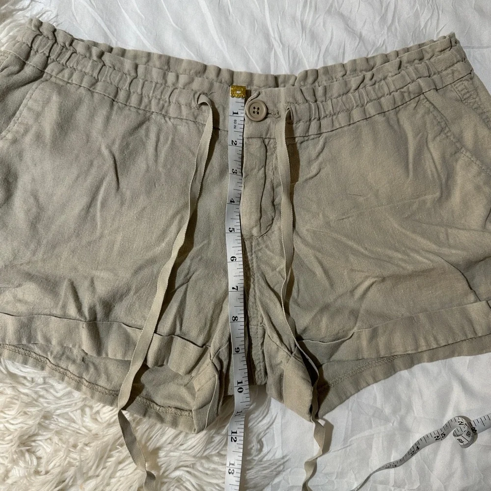 Old Navy | A Stones Throw Linen Paper Bag Shorts Tie Waist Cuffed Hem Beige
